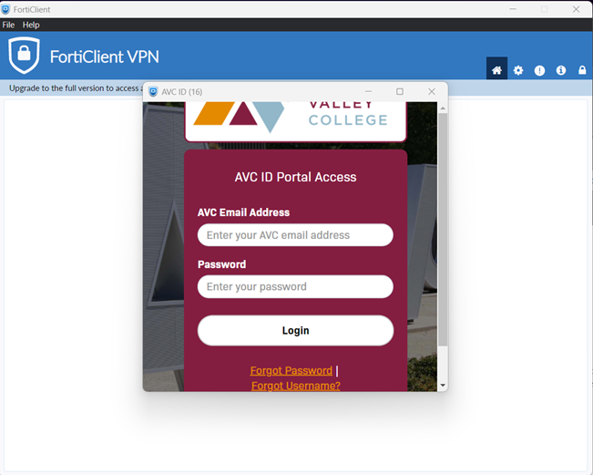 VPN Single Sign-On dialog window