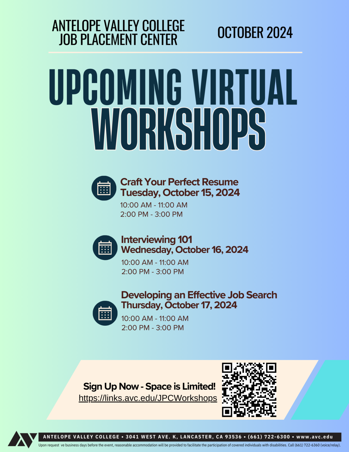 AVC Upcoming Virtual Workshops October