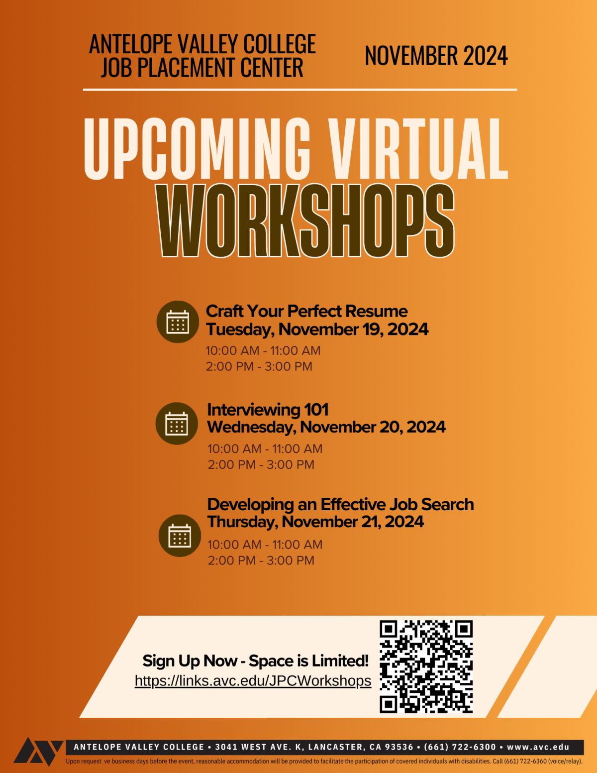 AVC Upcoming Virtual Workshops November