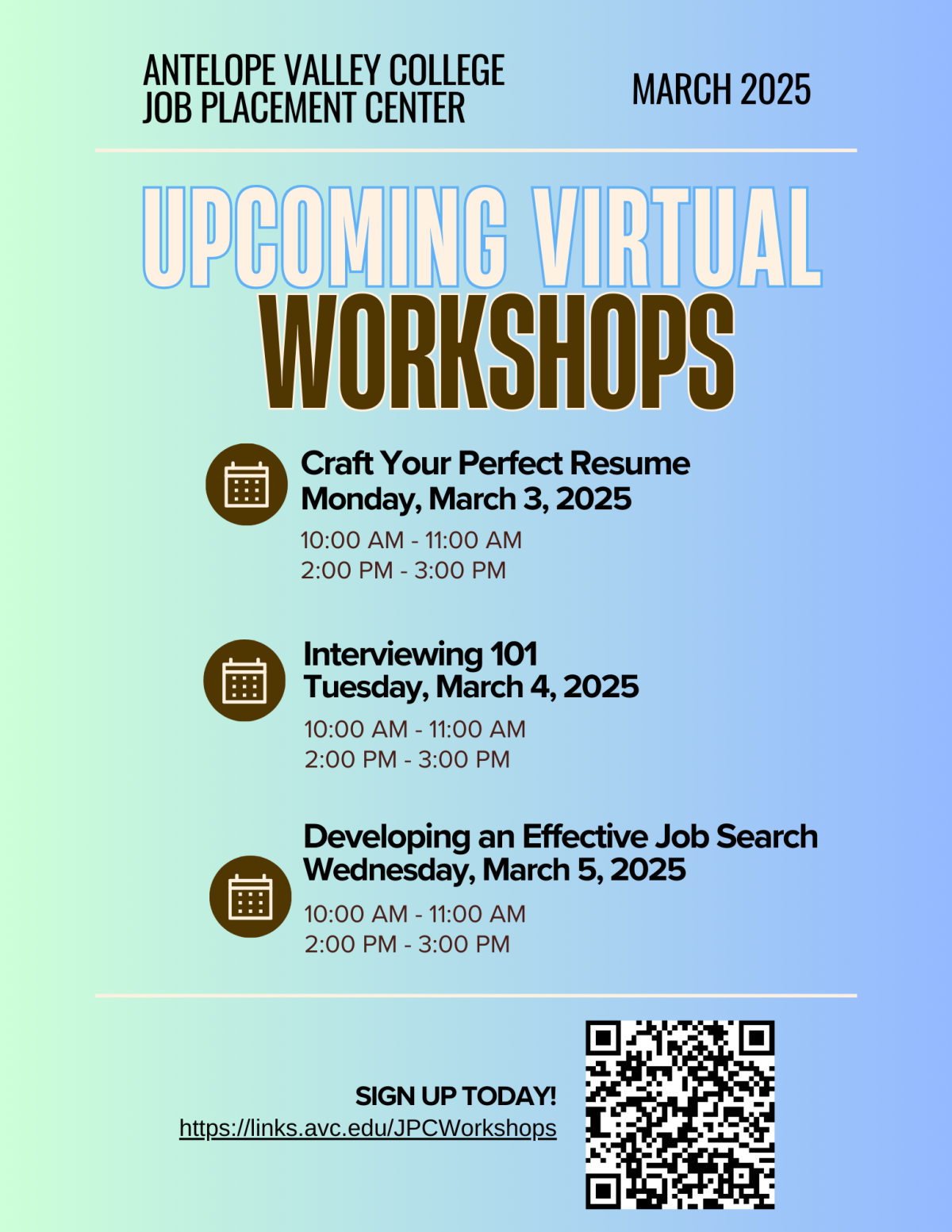 AVC Upcoming Virtual Workshops March 2025